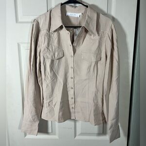 ASTR @ Anthropologie Cream Floral Embroidered Cut Out Blouse